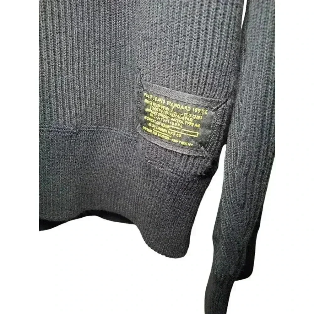 Polo Ralph Lauren Sweater Mens Medium Black 1/4 Zip Fishermans Knit Pullover